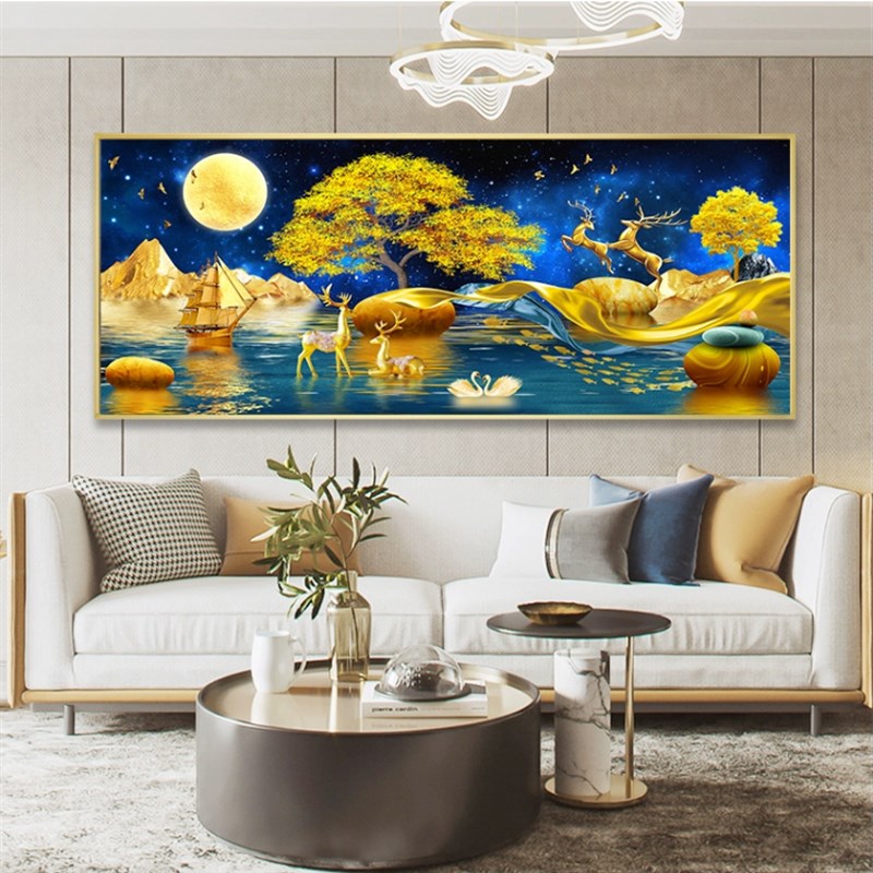 时来运转发财麋鹿摇钱树风景十字绣2024客L厅新款线绣卧室自己刺