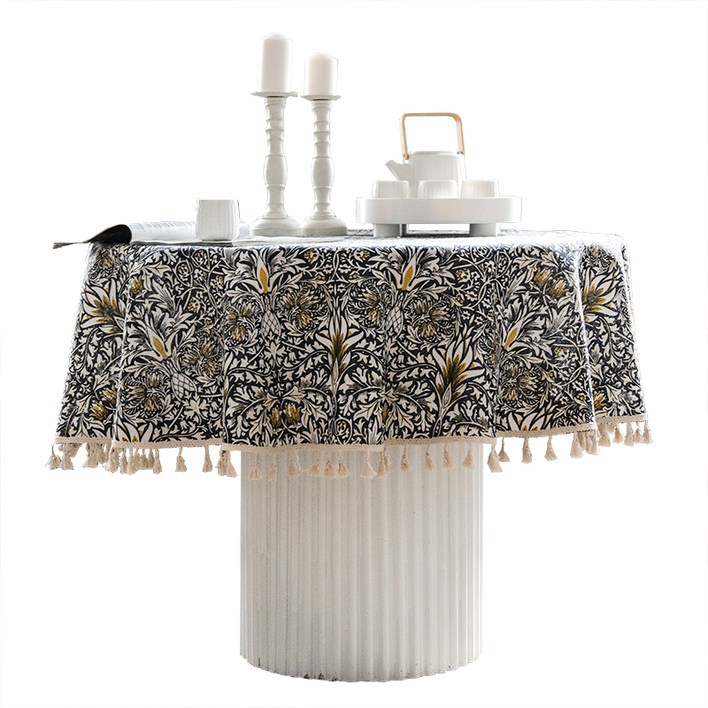 蔓越家 b 摩洛哥风桌布棉麻流苏餐圆桌布电视机台布茶几床头柜罩