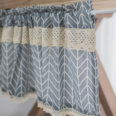 日式棉麻小清新田园小雏t菊半帘短帘厨房小帘子橱柜遮挡帘免打孔