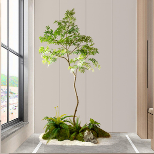 仿真绿色植物f流泉枫轻奢枫树仿真树造景室内橱窗楼梯角落景观装