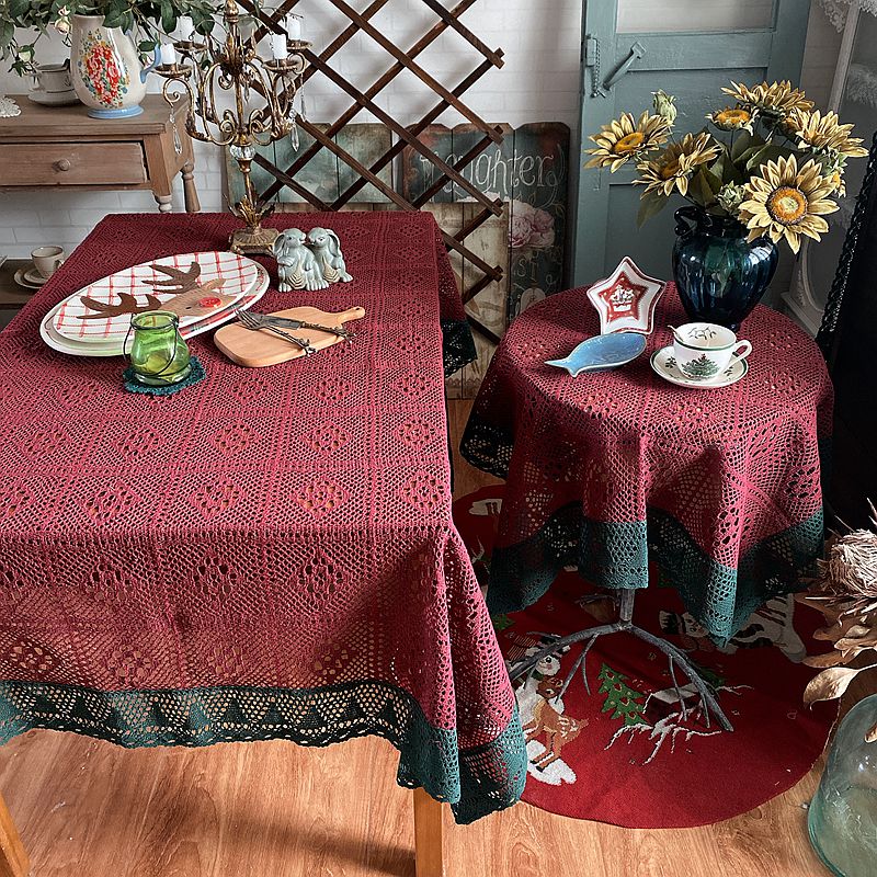 蓝墨秋黎圣诞季浓郁美式乡村复古C棉线编制蕾丝桌布茶几布桌旗盖