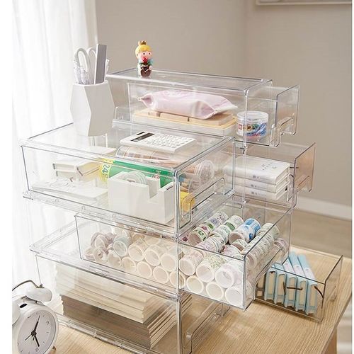 透明桌面收纳盒口罩盒入户玄关抽屉式放钥L匙杂物收纳盒办公室整