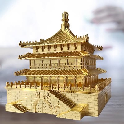 西安标志型建筑钟楼模型中国古A建筑铜制摆件西安旅游纪念品送老