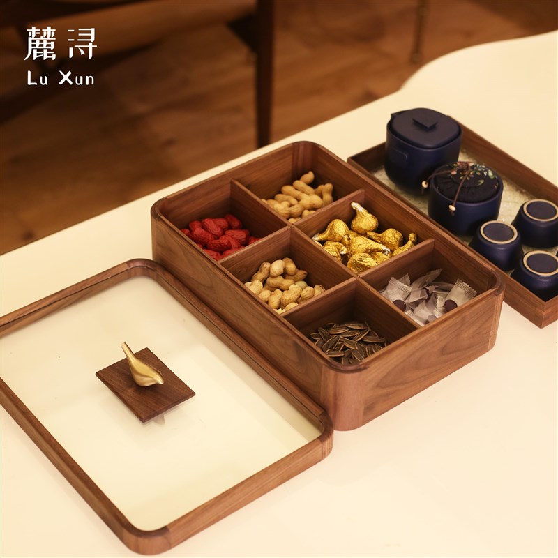 黑胡桃木轻奢家用干果盒2024z新款原木客厅茶几实木新年糖果收纳