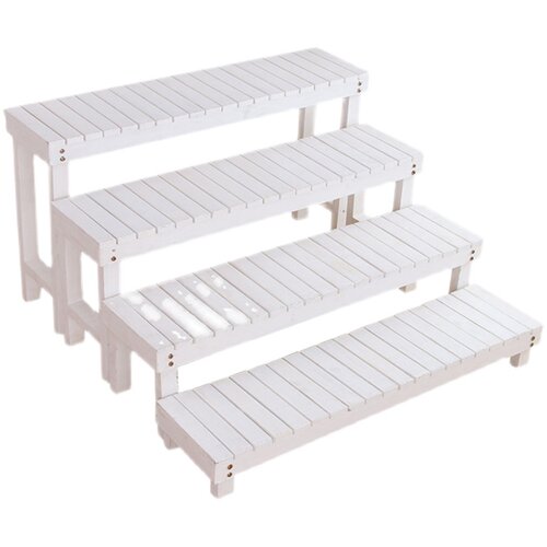 阶梯花架实木梯形单个多层落地式脚D踏花凳阳台庭院防腐白色花盆