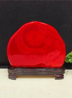 精品鸡血红家居办公室装t饰礼品收藏红色奇石风水摆件石头送座