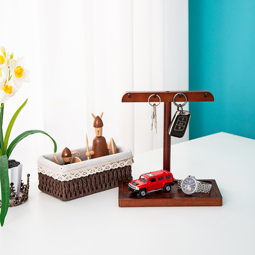 口罩收纳盒家用入户o多功能置物挂架桌面实木托盘玄关钥匙收纳摆