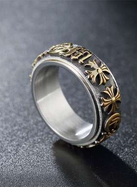 好货R0876-NK02 Titanium Steel Ring Vintage Gothic Text Turni