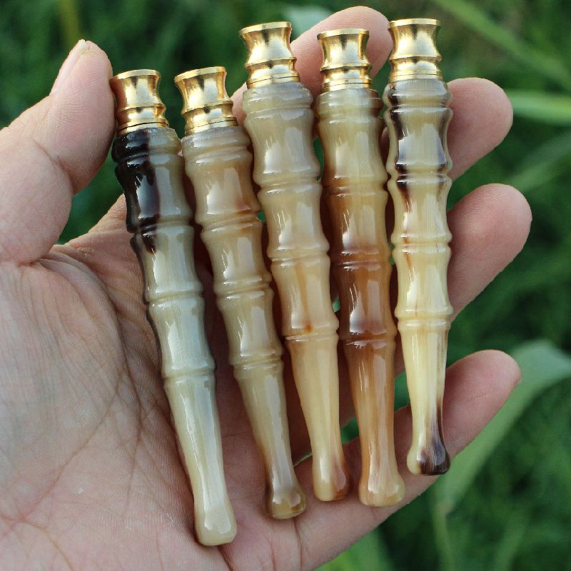 天然牦牛角烟嘴可清洗双重过滤拉杆滤芯型粗细烟嘴送备用芯长9cm