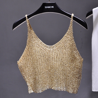 极速Sparkling Sequins Half Waist Render Knitwear Hollow-out