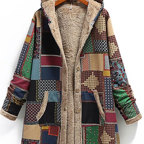 好货2022 Winter Vintage Women Coat Warm Printing Thick Fleec