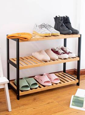 跨境热销三层竹制鞋架家用门口多层收纳防尘简易鞋架shoerack