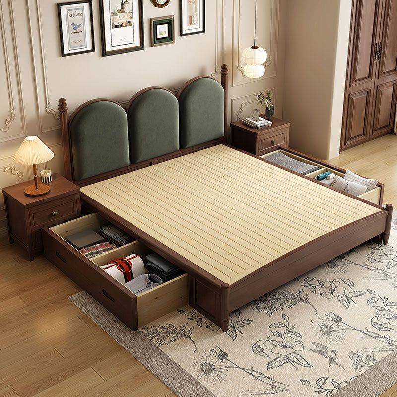 美式实木床1.5米复古主卧双人床1.8米轻奢中古风民宿全实木软靠床