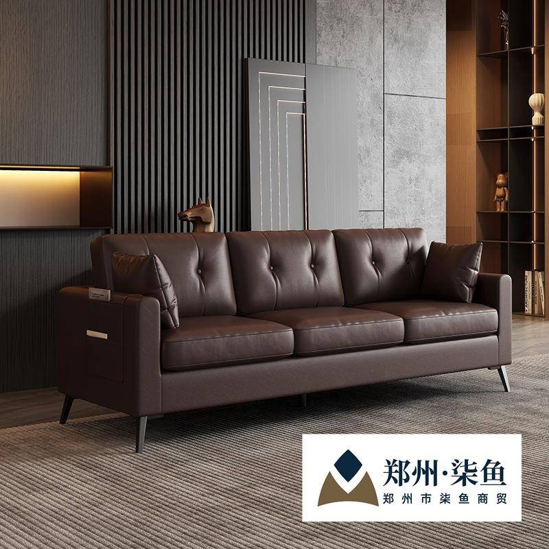 沙发小户型公寓出租房屋办公室服装店家用双三人位黑色皮沙发客厅