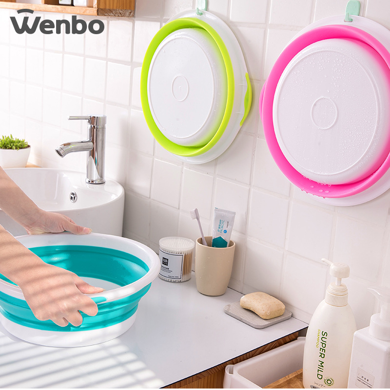 wenbo/文博折叠脸盆 家用折叠洗衣洗菜盆可挂塑料便携式脸盆