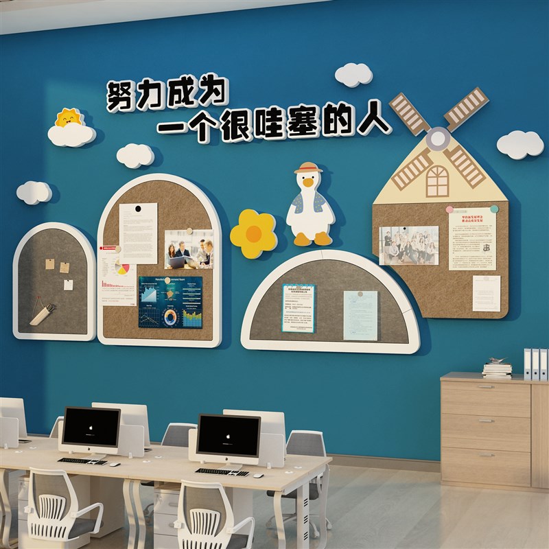 毛毡交互贴企业文化办公室司告A栏展示板氛围员工风采照片墙面装