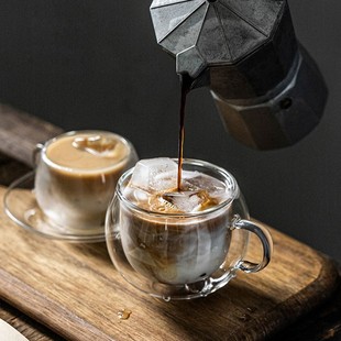 透明隔热防烫爆牛奶茶杯子家用 ins风双层玻璃k咖啡杯带把碟勺套装