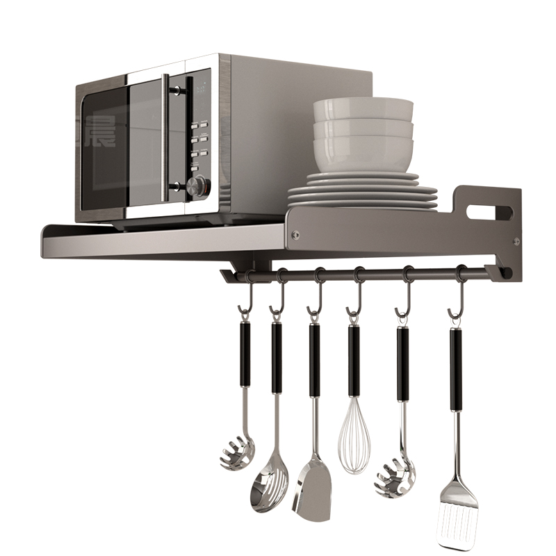 枪灰厨房微波炉置物架壁挂式放z烤箱架子挂墙上收纳挂架支架免打