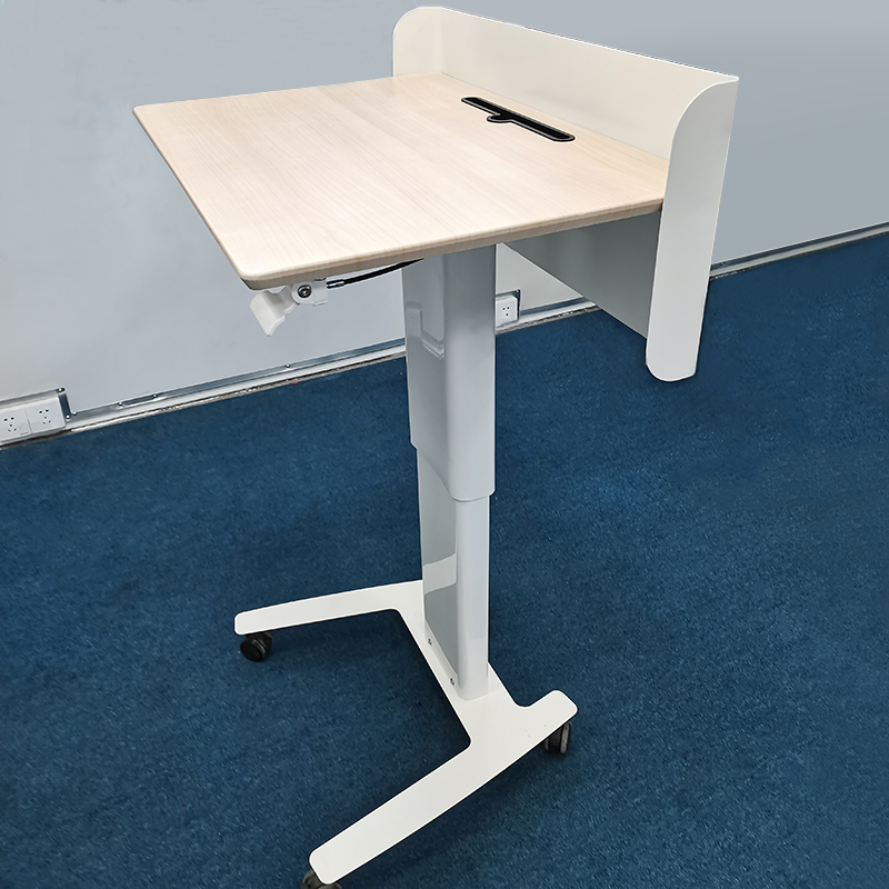 站立式办公升g降演讲台发言台白色可移动小型会议讲桌带抽屉主持