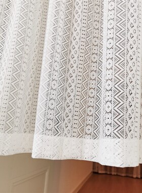 拾光白色蕾丝g卧室入户门帘复古田园美式乡村隔断小窗帘免打孔短