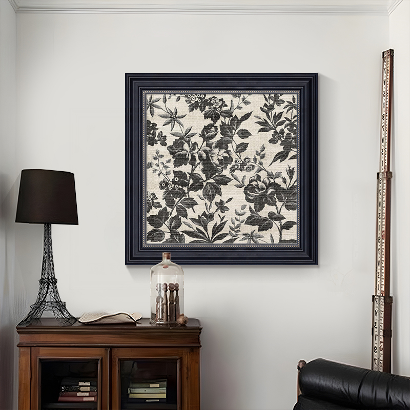 美式玄关装饰画欧式复古油画走A廊过道植物挂画餐厅黑色壁画高级图片