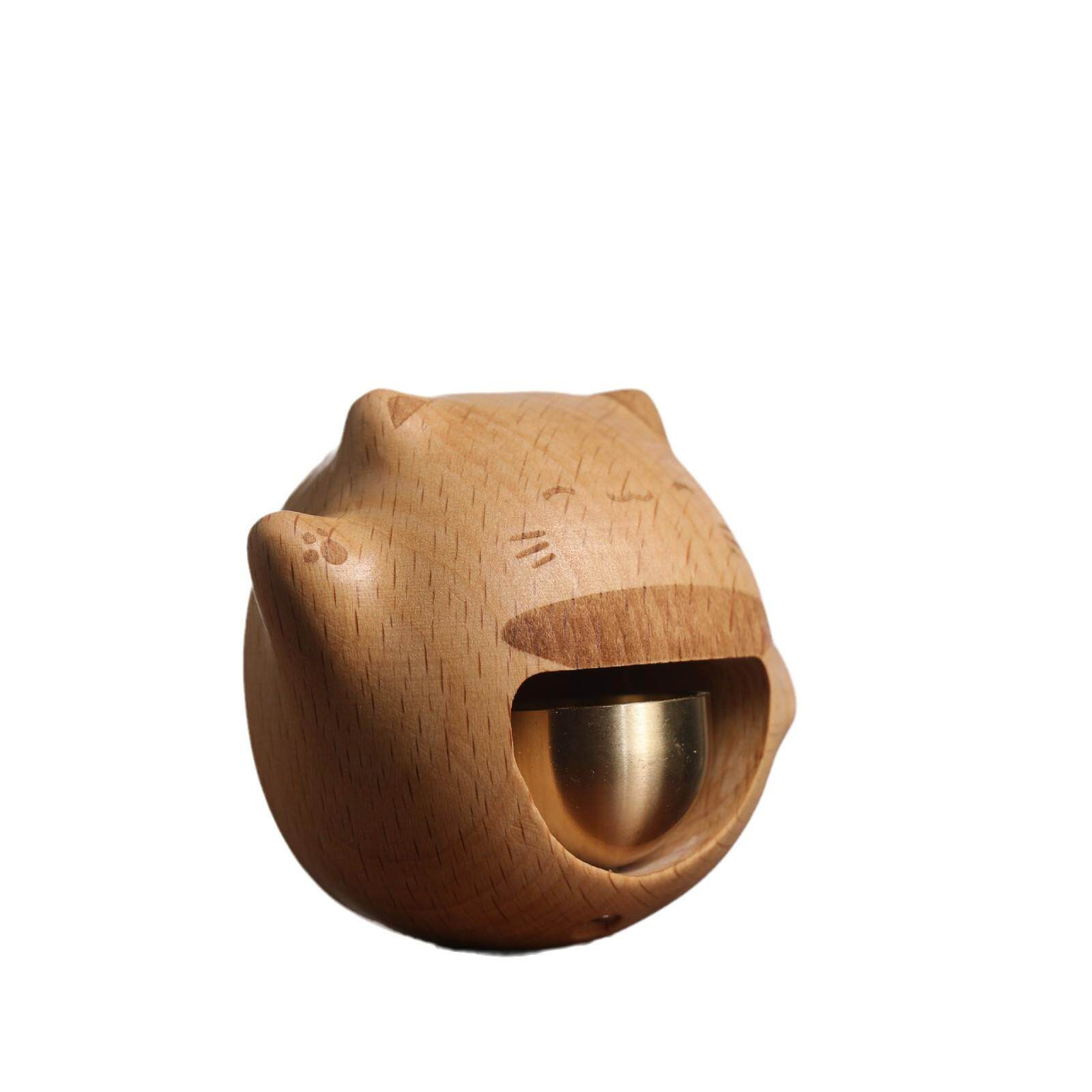 工厂直销枫木拼接招财猫门铃创意实木雕刻入门提醒可爱小猫门铃