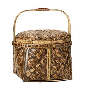 手工老式竹编篮子收纳筐古风小提篮紫竹茶具篮竹筐零食水果收纳筐