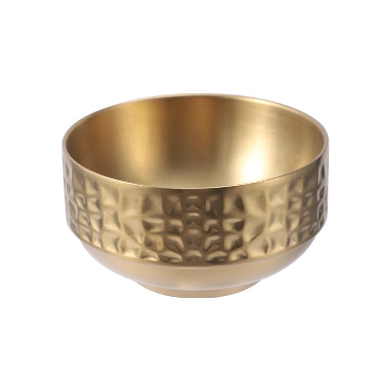 韩式30锤4H15417不锈钢米饭批家用双层创意纹碗隔热儿童金色吃饭