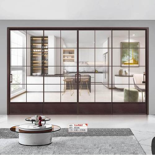 窄边厨房推拉门阳台客厅铝合金玻璃门隔断移门三联动吊轨卫生间门