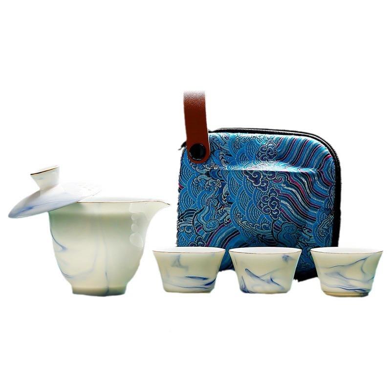 羊脂玉白瓷行悬停便旋转盖营碗茶杯旅茶具捷式泡茶器户外4132132