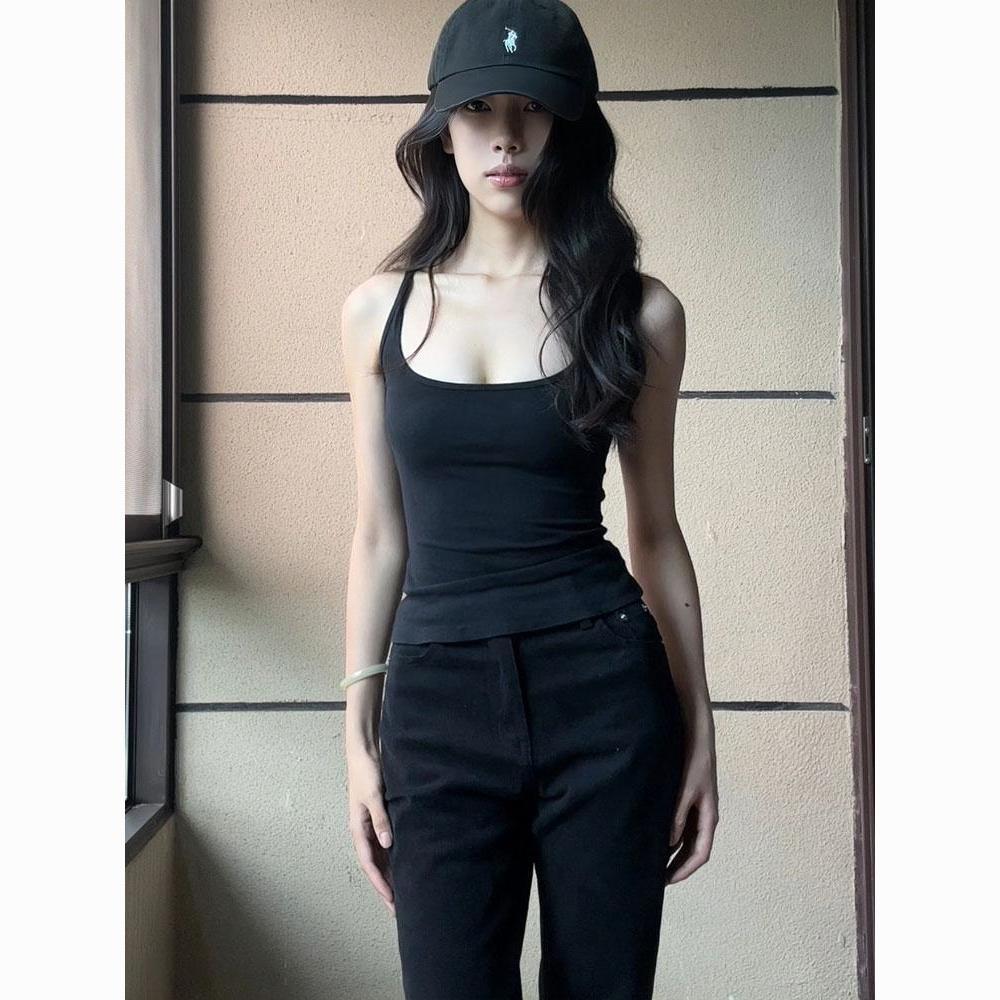 美式辣妹黑色小吊带背心女