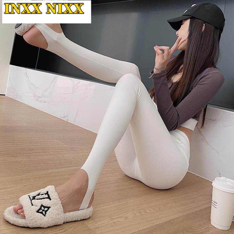 踩脚蹬连脚鲨鱼裤女打底春秋款夏薄款收腹高腰瑜伽健身美灰白色长