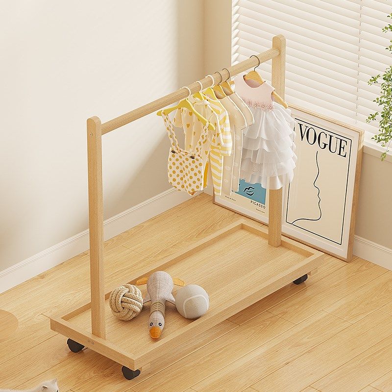 小猫咪衣服挂衣架晾晒狗狗衣帽架收纳带轮实木阳台多功能移动置物