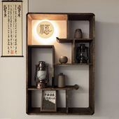 2026壁式 悬挂中式 摆件茶具实木置物架收纳实木格子展示架实木博古