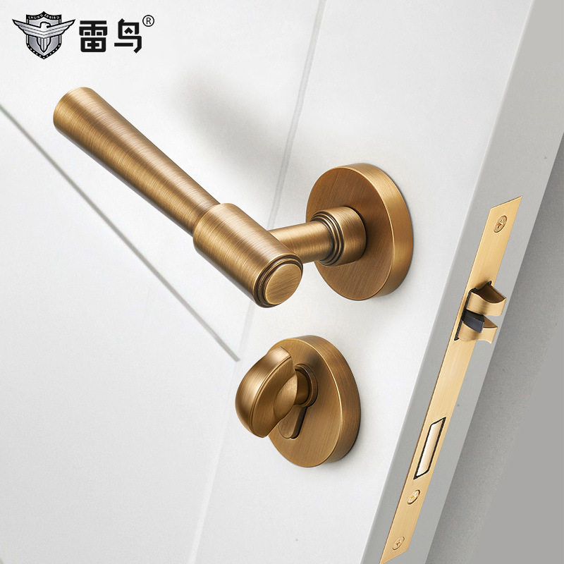法式黄铜门锁室内木门青古色复古门把手卧室房门磁吸静音锁具五金