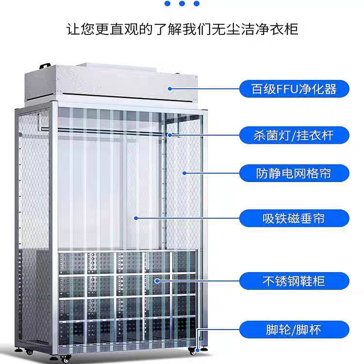 百级洁净净化车间不锈钢更衣柜无尘衣柜FFU高效过滤员工服储物柜