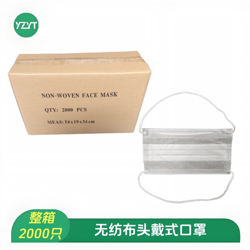 整箱2000只无纺布头戴式口罩一次性双层三层后挂套头式头带式防护