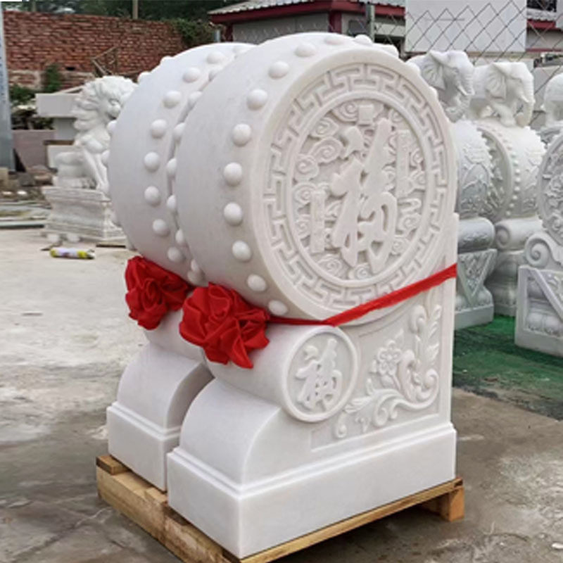 汉白玉手工雕刻寿星门墩一对