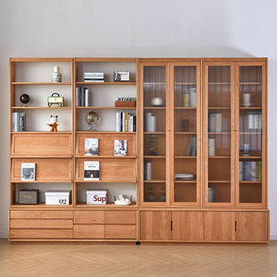 北欧实木樱桃木丛山书柜现代简约组合书架整墙展示柜日式落地书架