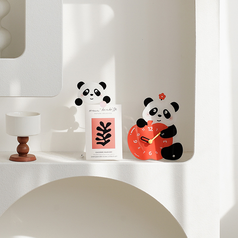 wozoom屋准熊猫创意时钟摆件客厅玄关相框装饰品桌面摆台式座钟