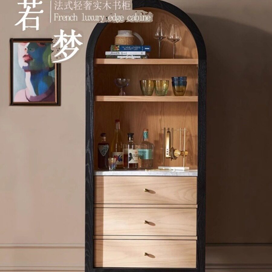 美式实木书柜复古做旧餐边柜欧式酒柜展示柜法式客厅储物柜书架