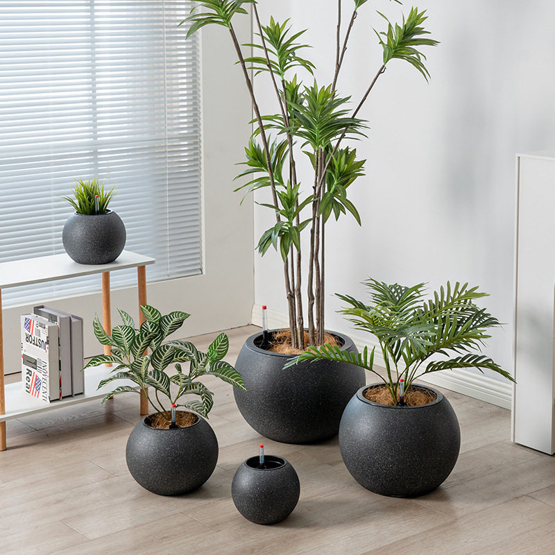 宜植堂仿石头磨砂工艺北欧简约风塑料自吸水花盆厂家直营