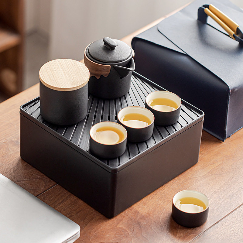 黑陶旅行茶具套装便携功夫家用快客杯日式简约茶壶茶杯茶盘收纳