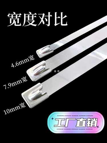 6E3X金属船用304不锈钢扎带10*300mm标牌固定拉紧器抱箍勒死狗钢