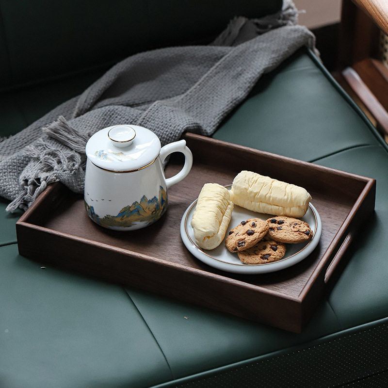 【17】胡桃木直角托盘家用干泡盘茶盘茶道配件日式小托盘批发特价