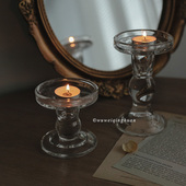 罗马柱玻璃烛台 家居装 一个有温度 欧式 饰透明摆件 夜 无味清欢