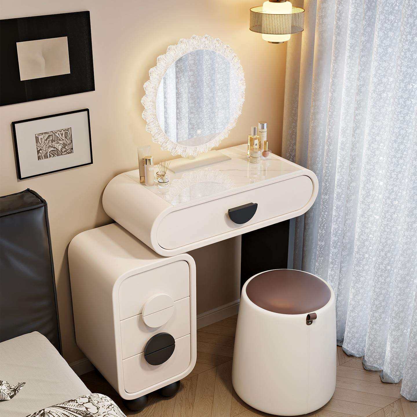 2025新款奶油风梳妆台现代卧室简约斗柜一体化妆桌小户型法式妆台
