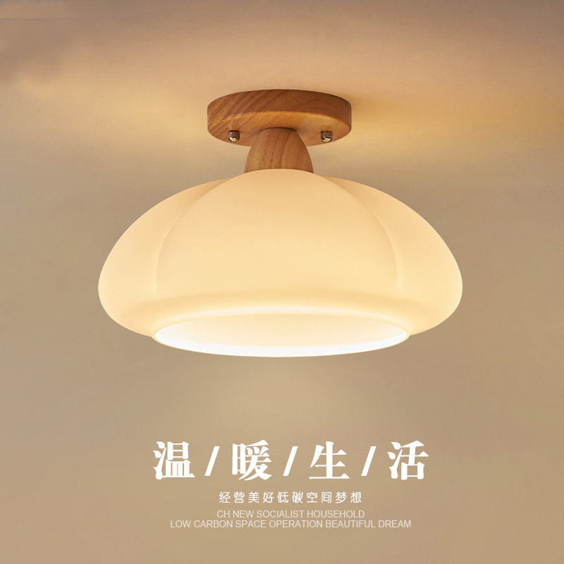 奶油风走廊灯过道灯日式原木吸顶灯复古入户玄关卧室衣帽间阳台灯