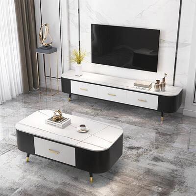 北欧轻奢岩板电视柜茶几组合新款家用客厅视听柜多功能公寓地柜