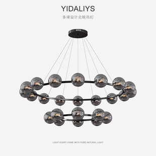 客厅吊灯意式轻奢艺术创意圆环餐厅主卧室灯高级感玻璃魔豆大厅灯